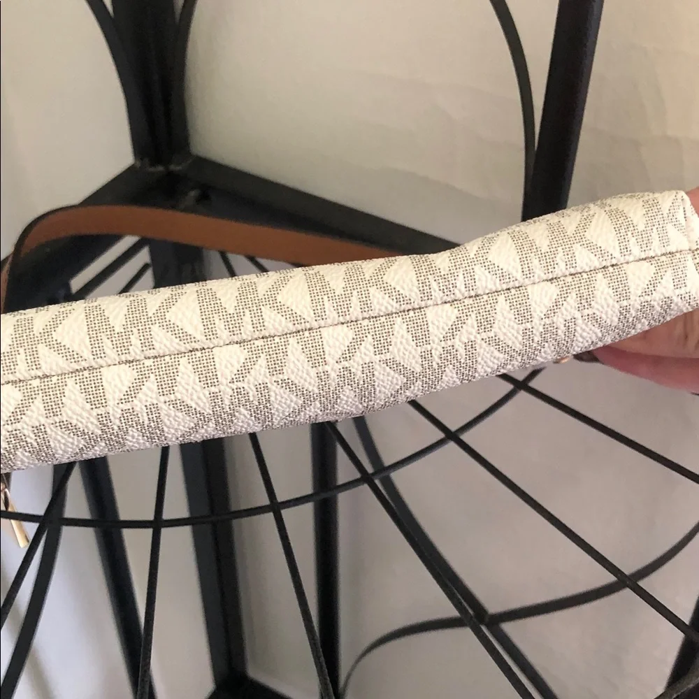 Michael Kors Cream and Brown Logo wristlet